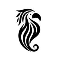 Stylized Black Eagle Silhouette with Feathered Head, Flowing Body Design, and White Background, Illustrating Simplicity. vector
