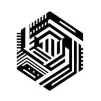Black and white geometric pattern featuring a D effect hexagram, with a clean, minimalist style, and a focus on lines and shapes. vector