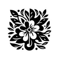 Symmetrical floral and foliate monochrome in bold black and white, a harmonious decorative arrangement with a central blossom, and detailed leaf patterns. vector