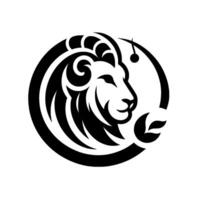 Minimalist Black and White Zodiac Illustration A Regal Rams Head within a Circular Frame, Representing Aries with Stylized Details. vector