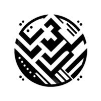 Abstract Black and White Geometric Circle Composition with Mazelike Design, Dotted Border, and Modern Minimalist Aesthetics. vector