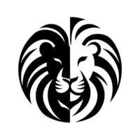 Stylized, Symmetric Lion Head Split Down the Middle, Featuring Bold Black and White Contrast, Simple Design, and a Strong, Majestic Aura. vector