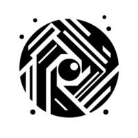 Geometric Eye A Circular Abstract Composition in Black, White and Grey Featuring Labyrinthine Lines and Dot Accents. vector