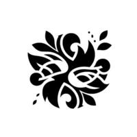 Abstract Black and White Floral with Swirls, Leaves, and Dots on a Clean White Background. vector