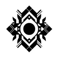 Geometric Black and White Abstract Composition Symmetrical, FloralInspired with Concentric Circle and Angular Elements. vector