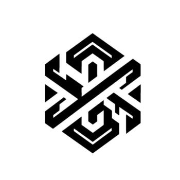 Bold Hexagonal Black White Geometric with Interlocking Shapes, Angular Lines and High Contrast. vector