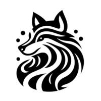 Black and white minimalist wolf head with stylized fur and surrounding dots, illustration on a clean background. vector