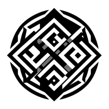 Geometric Black and White Composition Abstract Mandalalike with Labyrinthine Interlocking Shapes, Set Within a Circular Frame. vector