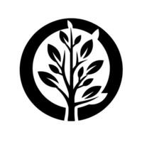 Minimalist Black and White of a Leafy Tree Within a Circle, Symbolizing Growth, Nature, and Environment. vector