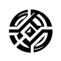 Geometric abstract black and white featuring circular mazelike shapes, sharp lines, and a central triangular element. vector