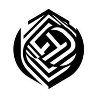 Abstract Black and White Geometric Optical Illusion within a LeafLike Oval Shape, Minimalist vector