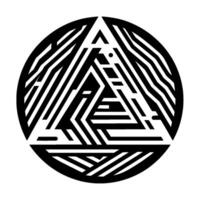 Intricate Black and White Geometric Featuring a Triangle Inside a Circle, Abstract Pattern with Lines and Shapes. vector