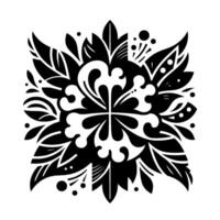 Symmetrical Black and White Floral Mandala with Ornate Details and Leafy Elements on a White Background. vector