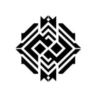 Geometric Black and White Ornament Symmetrical Abstract with Angular Shapes, Lines, and Square Accents on a White Background. vector