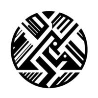 Geometric Black and White Abstract Illustration within a Circle, Featuring a stylized bird or animal theme, lines, and blocks. vector