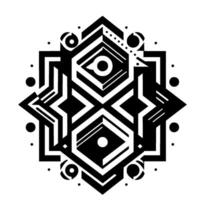 Geometric Black White Radial Design, Featuring Symmetrical Hexagon and Diamond Shapes, Dot Accents, and Abstract Star Element. vector