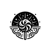 Abstract Black and White Swirl Lollipop with Celestial Radiance and Decorative Frame in a Simplified Style vector