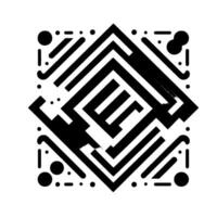 Geometric, Black and White Abstract Composition A Symmetrical Labyrinthine with Dot and Line Accents on White Background. vector