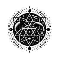 Celestial Geometric Mandala Black and White Composition with Starry Moons, Triangles, and Arrows, Mystical and Esoteric vector