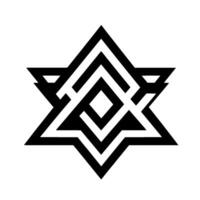 Geometric Star A bold black and white design, featuring a star composed of layered, interlocking geometric shapes. vector