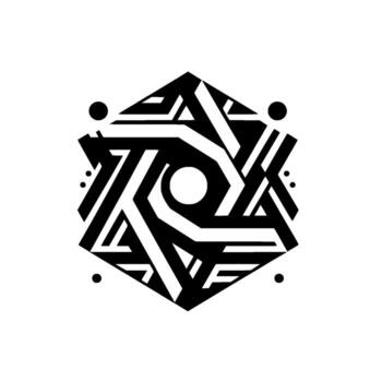 Geometric Black and White Hexagon Design Abstract pattern with concentric shapes and lines, with a minimalist, modern aesthetic. vector