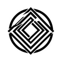 Geometric Black and White Abstract featuring a square within squares, surrounded by a circle, and a shatteredlike element. vector