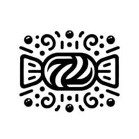 Stylized Black and White Candy Illustration Bold, Geometric with Decorative Swirls, Dots, and Lines, Isolated on White. vector
