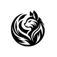 Stylized Black and White Cat in Circular Shape, Intricate Line Art, Modern Design, Symmetric Composition, Graceful Pose. vector
