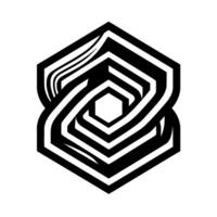Abstract Black and White Geometric Illusion Intertwined Hexagons and Striped Lines Creating Depth and Visual Complexity on a White Background. vector