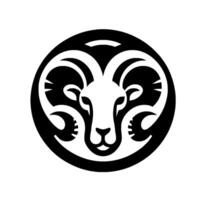 Bold Illustration A Striking Black and White Aries Zodiac Symbol in a Circular Frame, Minimalist Design. vector