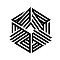 Isometric Abstract Geometric Structure of Black Lines Creating a Cubelike Illusion on a White Background. vector