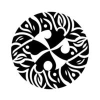 Intricate Black and White Circular Featuring Organic, Symmetrical Patterns Resembling Leaves and Interlocking Shapes on White Background. vector