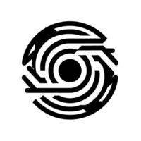 Abstract Black and White Circular Design A Labyrinthine Composition with Concentric Rings and Angular Extensions, Isolated on White. vector