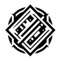 Geometric Black and White Design Interlocked Rhombus and Circular Composition with Tape Deck Inspired Elements, Artistic Abstraction. vector