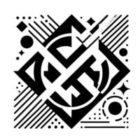 Geometric Black and White Abstract Composition with Diamond, Circle, and Line Elements. A Minimalist with a Modern Aesthetic and Symmetry. vector