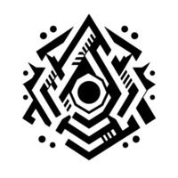 Symmetrical Black Geometric Abstract Composition with a Central Circle, Lines, and Dot Accents on White Background. vector