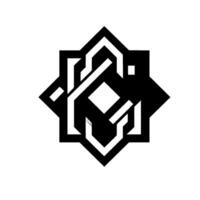 Geometric, Black White Starburst with Interlocking Lines and Shadow, Modern and Abstract with a Square in the Center. vector