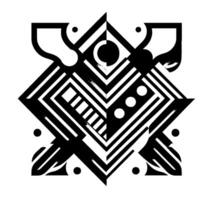 Symmetrical abstract geometric composition in grayscale featuring sharp lines, shapes, contrasting patterns, and optical illusions. vector