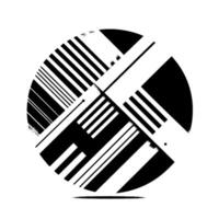Geometric black and white circular with diagonal lines, creating a modern and abstract aesthetic on a white background. vector