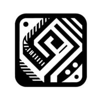 Geometric Black and White Abstract Composition within a Rounded Square, Featuring Lines, Shapes, Shadows, and Dots. vector