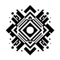 Geometric Black and White Design Symmetrical Arrangement of Lines, Shapes, and Dots Forming a Complex, Abstract Composition. vector