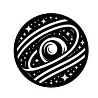 Abstract Black and White Celestial with swirling center, stars, and orbital lines, perfect for creation. vector