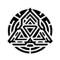 Geometric, black and white digital artwork featuring a symmetrical, triangular pattern within a circular frame, symbolizing balance and intricate design. vector