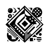 Geometric abstract composition in black and white with layered shapes and forms, creating a dynamic and balanced design. vector