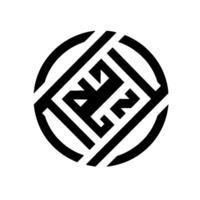 Geometric Emblem A stylized black and white circular featuring a stylized, layered ZN central motif within a square, surrounded by circular frame. vector
