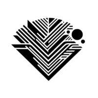 Geometric Black and White Abstraction A symmetrical diamondshaped with linear patterns and circles on a stark white background, creating a modern and clean aesthetic. vector