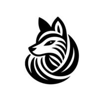 Striking Black White Geometric Wolf Logo, Abstract Design, Curvilinear Swirl, Emblem of Strength and Nature. vector