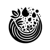 Organic Black and White Circular Design Botanical Elements, Water Drops, and StarShaped Accents Within a Geometric Arrangement. vector