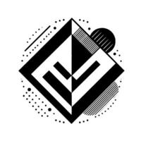 Symmetrical Geometric Composition in Black White Featuring Rhombus, Lines, Circles, and Dot Accents on Clean White Background. vector
