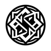 Geometric Mandala Intricate Black and White with Interlocking Shapes, Shadows, and Circular Frame on White Background. vector